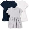 imageAmazon Essentials Girls and Toddlers Short Sleeve Jersey Dress Pack of 3Light Grey HeatherNavyWhite
