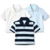 imageAmazon Essentials Toddlers and Baby Boys Cotton Spandex Polo Shirt Pack of 3Light BlueWhiteRugby Stripe