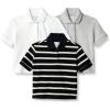 imageAmazon Essentials Toddlers and Baby Girls Cotton Spandex Polo Shirt Pack of 3Light Grey HeatherWhiteStripe
