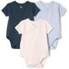 imageAmazon Essentials x Sofia Grainge Unisex Babies Side Snap Short Sleeve Bodysuit Pack of 3Dark NavyIvoryLight Blue