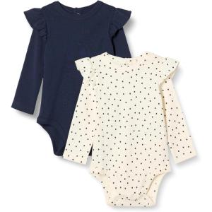 imageAmazon Essentials Baby Girls LongSleeved Ruffle Bodysuits Pack of 2NavyDots
