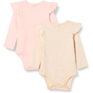 imageAmazon Essentials Baby Girls LongSleeved Ruffle Bodysuits Pack of 2Oatmeal HeatherPale Pink