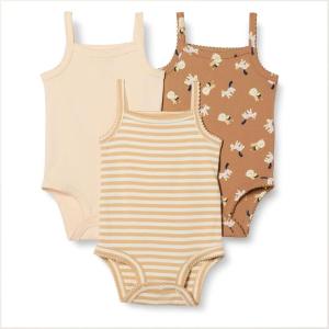imageAmazon Essentials Baby Girls Sleeveless Bodysuits Pack of 3Pale PeachStripeLion and Pony