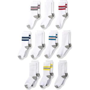 imageAmazon Essentials Boys and Toddlers Cotton Cushioned Crew Sports Socks 10 PairsWhite Stripe