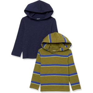 imageAmazon Essentials Boys and Toddlers Lightweight LongSleeve Hooded TShirt Pack of 2Dark NavyGreen Stripe
