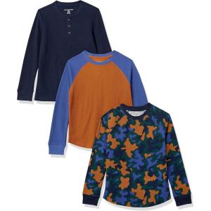 imageAmazon Essentials Boys and Toddlers LongSleeve Knit Thermal TShirt Pack of 3Blue CamoNavyRust