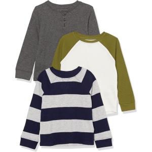 imageAmazon Essentials Boys and Toddlers LongSleeve Knit Thermal TShirt Pack of 3Dark GreyGrey Rugby StripeWhite