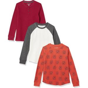 imageAmazon Essentials Boys and Toddlers LongSleeve Knit Thermal TShirt Pack of 3Orange TigerRedWhite
