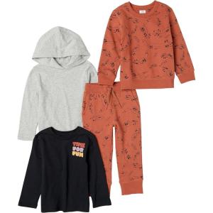 imageAmazon Essentials Boys and Toddlers LongSleeve Outfit Set Pack of 4BlackGreyRust Skate Fox
