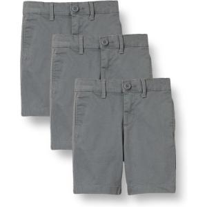 imageAmazon Essentials Boys and Toddlers Uniform Woven FlatFront Shorts Wrinkle Resistant Pack of 3Charcoal