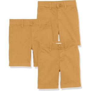 imageAmazon Essentials Boys and Toddlers Uniform Woven FlatFront Shorts Wrinkle Resistant Pack of 3Dark Khaki Brown