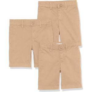 imageAmazon Essentials Boys and Toddlers Uniform Woven FlatFront Shorts Wrinkle Resistant Pack of 3Khaki Tan