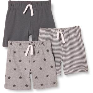 imageAmazon Essentials Unisex Babies Cotton PullOn Shorts  Discontinued Colors MultipacksBlackGrey Heather StarsWhite Stripe