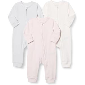 imageAmazon Essentials Unisex Babies Cotton ZipFront Footless Sleepsuit Pack of 3IvoryPale PinkDove Grey