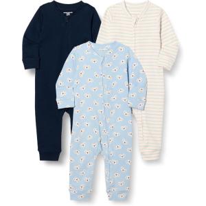 imageAmazon Essentials Unisex Babies Cotton ZipFront Footless Sleepsuit Pack of 3NavyStripeKoala