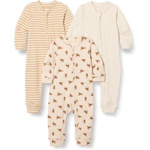 imageAmazon Essentials Unisex Babies Cotton ZipFront Footless Sleepsuit Pack of 3Oatmeal HeatherStripeTiger