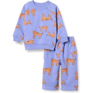 imageAmazon Essentials Unisex Babies French Terry Sweatshirt and Sweatpants Set Pack of 2Purple Melon Tiger