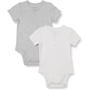 imageAmazon Essentials Unisex Babies Henley Bodysuit Pack of 2IvoryLight Grey Heather