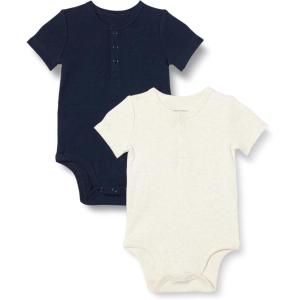 imageAmazon Essentials Unisex Babies Henley Bodysuit Pack of 2Oatmeal HeatherNavy