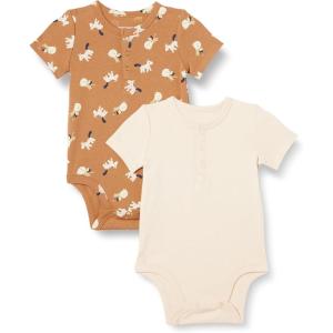 imageAmazon Essentials Unisex Babies Henley Bodysuit Pack of 2Pale PeachLion and Pony