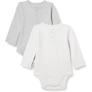 imageAmazon Essentials Unisex Babies LongSleeve Henley Bodysuits Pack of 2IvoryLight Grey Heather