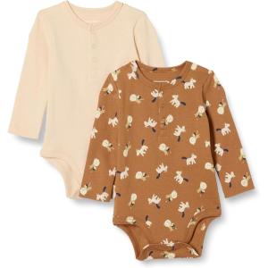 imageAmazon Essentials Unisex Babies LongSleeve Henley Bodysuits Pack of 2Pale PeachLion and Pony