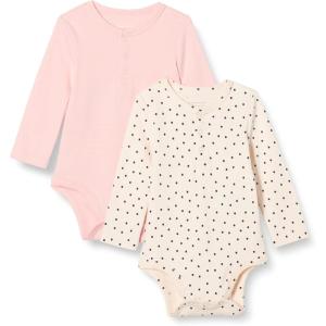 imageAmazon Essentials Unisex Babies LongSleeve Henley Bodysuits Pack of 2Pale PinkDots