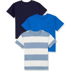 imageAmazon Essentials Unisex Kids and Toddlers Modern ShortSleeve TShirt Pack of 3Bright BlueDark NavyWhite Rugby Stripe