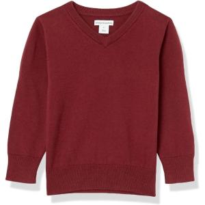 imageAmazon Essentials Unisex Kids and Toddlers Uniform Cotton VNeck SweaterBurgundy Heather