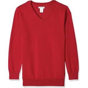 imageAmazon Essentials Unisex Kids and Toddlers Uniform Cotton VNeck SweaterRed Heather