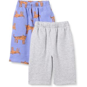 imageAmazon Essentials Unisex Toddlers and Babies French Terry Cotton Pants Pack of 2Grey HeatherPurple Tiger