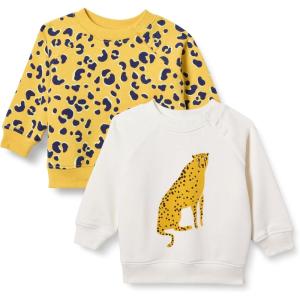 imageAmazon Essentials Unisex Toddlers and Babies French Terry Crewneck Sweatshirts Pack of 2Cheetah GraphicAnimal