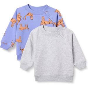 imageAmazon Essentials Unisex Toddlers and Babies French Terry Crewneck Sweatshirts Pack of 2Grey HeatherPurple Tiger