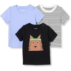imageAmazon Essentials Unisex Toddlers and Babies Short Sleeve TShirts Pack of 3BlueDogFrench Stripe