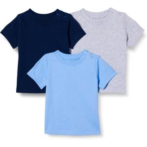 imageAmazon Essentials Unisex Toddlers and Babies Short Sleeve TShirts Pack of 3BlueNavyMedium Grey Heather