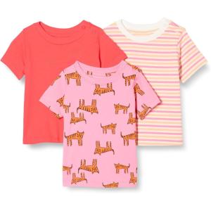 imageAmazon Essentials Unisex Toddlers and Babies Short Sleeve TShirts Pack of 3RedStripeTiger