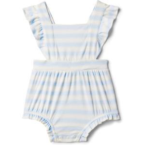 imageAmazon Essentials x Sofia Grainge Baby Girls Sleeveless Ruffle RomperPale Blue Bold Stripe