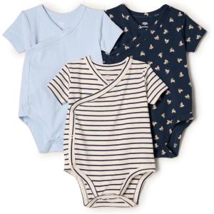 imageAmazon Essentials x Sofia Grainge Unisex Babies Side Snap Short Sleeve Bodysuit Pack of 3Light BlueBunniesStripe