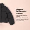 imageAmazon Essentials Girls and Toddlers Cropped FullZip Puffer Jacket Quilted Matte or Sherpa FleeceBlack