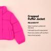 imageAmazon Essentials Girls and Toddlers Cropped FullZip Puffer Jacket Quilted Matte or Sherpa FleeceNeon Pink