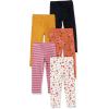 imageAmazon Essentials Girls and Toddlers Leggings MultipacksBlackMustard YellowPink StripeSkiing FoxesWhite Floral