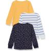 imageAmazon Essentials Girls and Toddlers LongSleeve Knit Thermal TShirt Pack of 3Navy FloralWhite StripeYellow