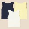 imageAmazon Essentials Girls and Toddlers Ruffle Tank Tops Pack of 3IvoryNavyPastel Yellow