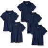imageAmazon Essentials Girls and Toddlers Short Sleeve Uniform Interlock Polo Shirt MultipacksNavy