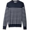 imageAmazon Essentials Mens LongSleeve Crewneck Sweater 100 Cotton Big ampamp Tall Options AvailableDark Navy White Stripe