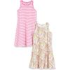imageAmazon Essentials Girls and Toddlers Knit Sleeveless Tank Play Dress Pack of 2Pink StripeWhite Floral