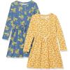imageAmazon Essentials Girls and Toddlers LongSleeve Elastic Waist TShirt DressBlue CatYellow Floral