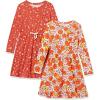 imageAmazon Essentials Girls and Toddlers LongSleeve Elastic Waist TShirt DressOrange DitsyPink Floral