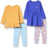imageAmazon Essentials Girls and Toddlers LongSleeve Outfit Set Pack of 4BlueSky BlueWhite FloralYellow Stripe