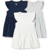imageAmazon Essentials Girls and Toddlers Ruffle Jersey Tunic Pack of 3Light Grey HeatherNavyWhite